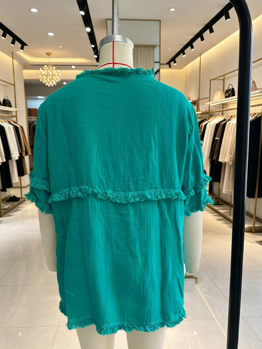 Women's Fringed Trim Short Sleeve Casual Blouse – Soft Knit Crew Neck Top for Summer, Beach & Everyday Wear | Royal Blue, Aquamarine, Sky Blue, Grey, Green (S-XXL)