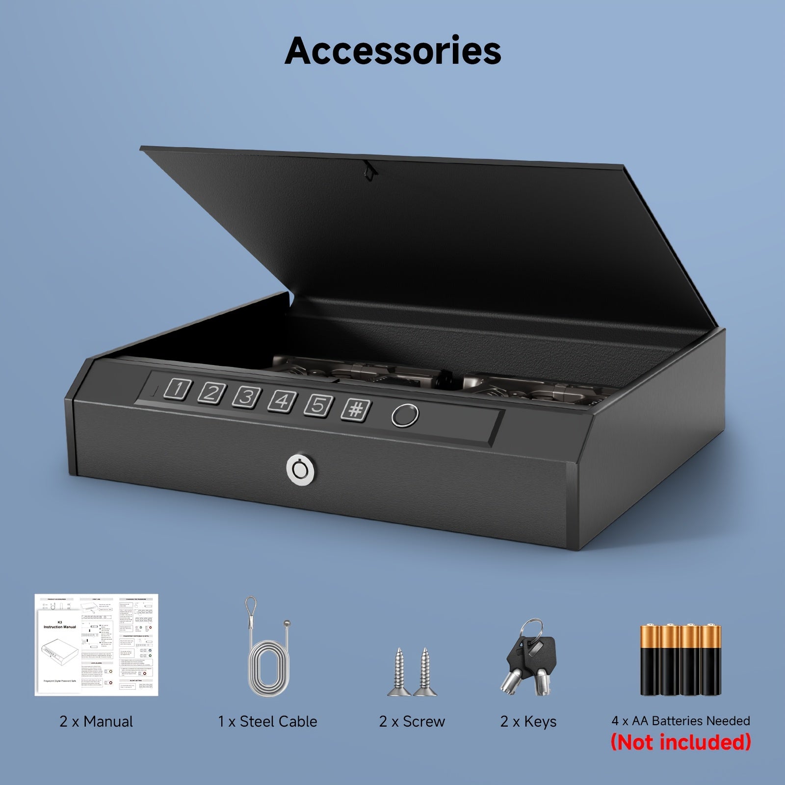 Biometric Gun Safe 3-Way Unlock – Fingerprint Digital PIN & Key Pistol Lock Box with Internal Light Silent Mode Emergency Power for Home Bedroom Nightstand Car