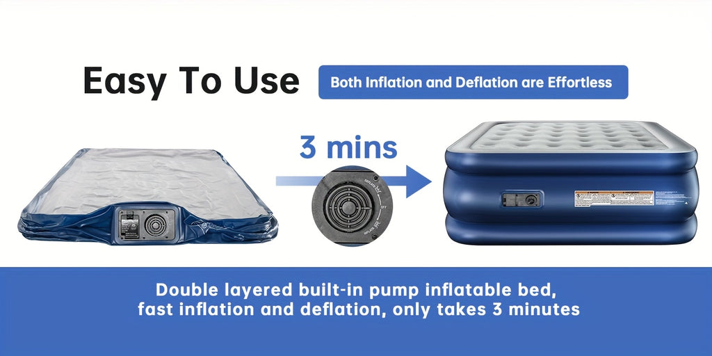 Queen Air Mattress 18 Inch Thick Inflatable Airbed with Built-in Pump – Plush Velvety Top Non-Slip Bottom for Camping, Guest Room, Indoor & Outdoor Use