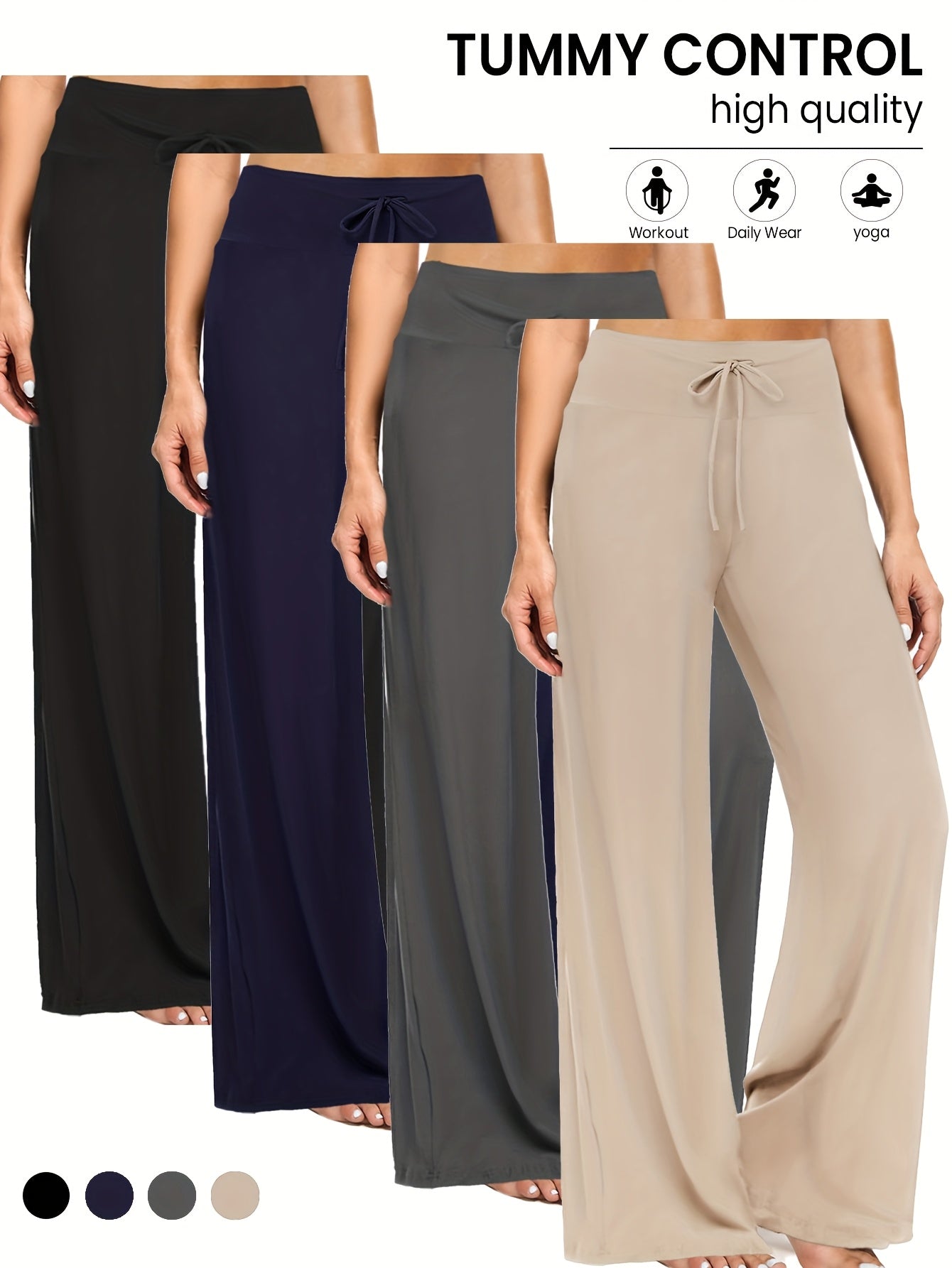 4-Pack Women's Wide Leg Palazzo Pants – High Waist Stretchy Casual Beach Lounge Pants, Loose Flowy Dress Pants for Women, S-XXL, Black & Mixed Colors