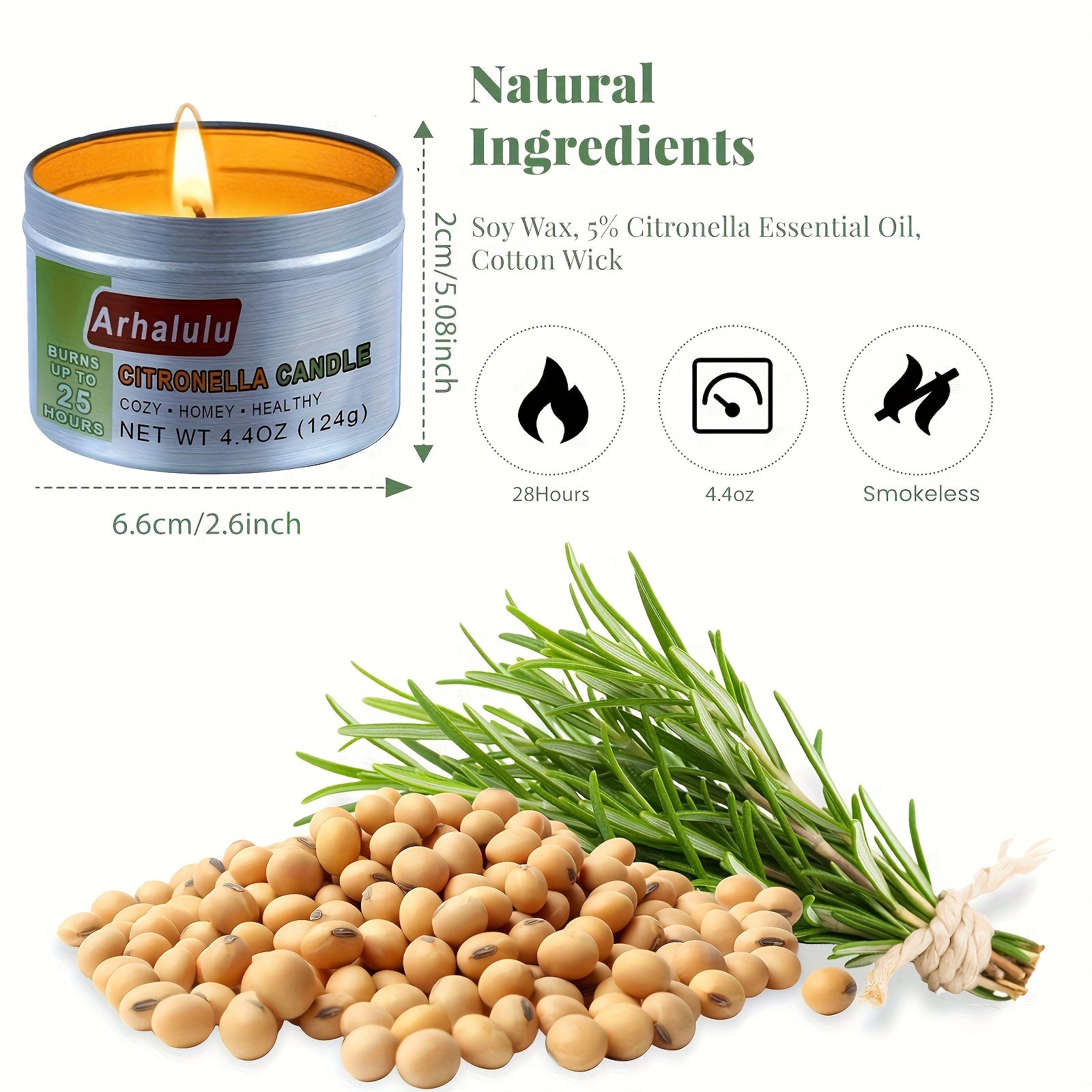 Citronella Candles Outdoor 6 Pack 4.4 oz 150 Hours Burn Time Mosquito Repellent Candles for Patio Camping BBQ Garden Yard Party
