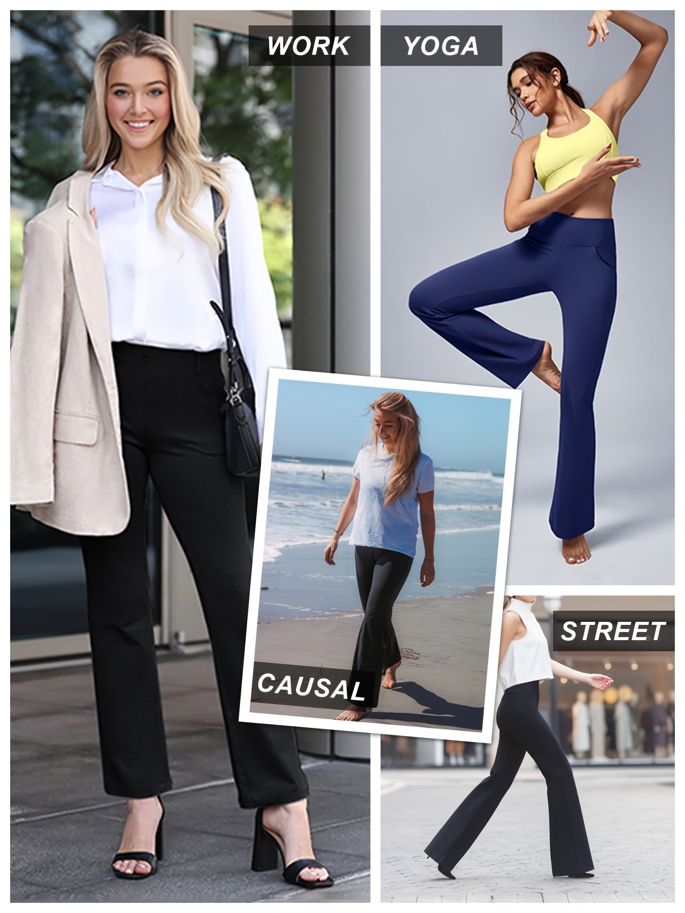 Women's Flare Leg Yoga Pants with 4 Pockets – High Waist Tummy Control Stretch Work Dress Slacks, Soft Nylon Spandex Fabric for Yoga Office Casual Daily Wear, S-XXL