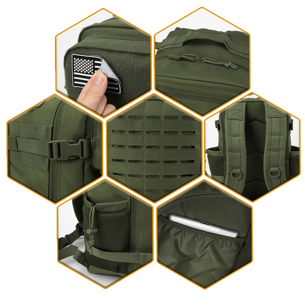 Tactical MOLLE Backpack 6.6 Gal – 180° Flat Open Hiking Camping Daypack with Laptop Compartment & Dual Cup Holders, Heavy-Duty Gym Sports Travel Bag | 9 Colors