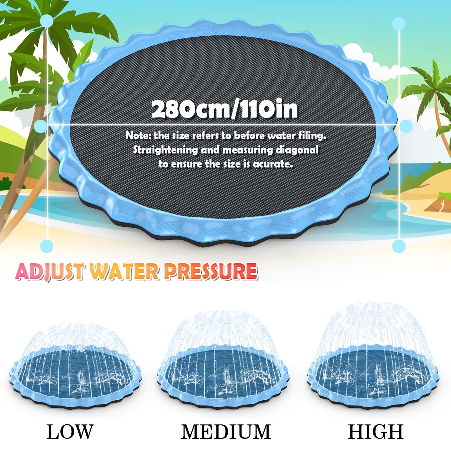 Sprinkler Splash Pad Water Play Mat for Kids & Pets – Slip-Resistant 90-110 Inch Thick Durable Portable Outdoor Summer Backyard Fun Garden Hose Splash Zone