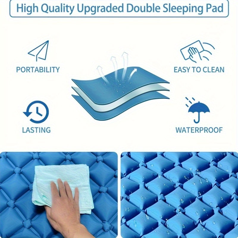 Inflatable Camping Sleeping Pad – Ultralight Nylon TPU with Built-In Pump, Single & Double Size, Self-Inflating Option for Backpacking, Hiking, Tent & Travel, Orange & Blue