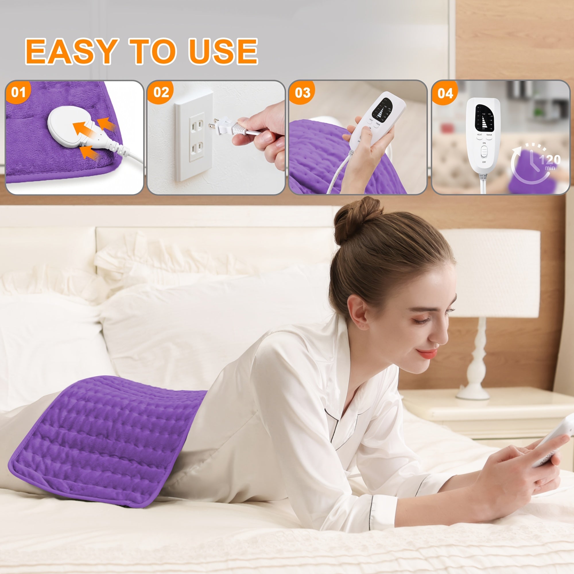 Electric Heating Pad Extra Large 24x12 – 6 Heating Levels Up to 140°F, Auto Shut-Off, Machine Washable, Portable Pad for Back, Neck, Shoulder, Knee & Leg Pain Relief | Holiday Gift for Parents