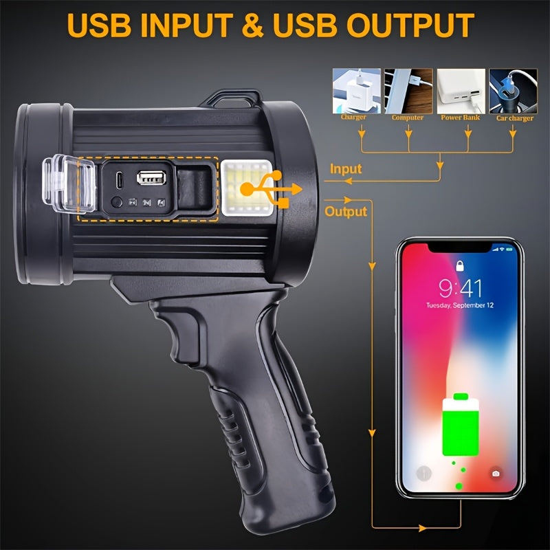 LED Rechargeable Flashlight – 6 Modes, 3 Color Filters, USB & Solar Charging, IPX4 Waterproof for Hunting, Camping, Boating & Hiking | Tactical Outdoor Torch
