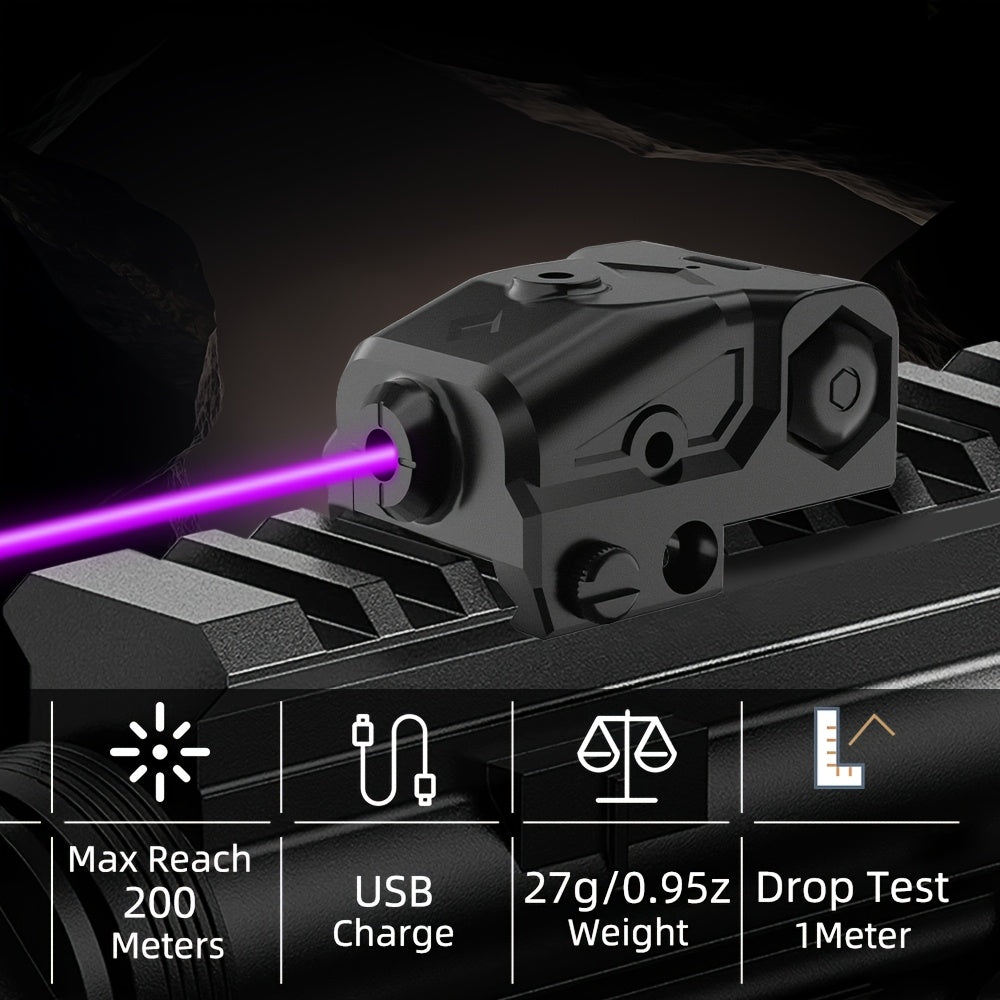 Picatinny Rail Laser Sight with Type-C Charging – Ultra Compact Green Red Purple Laser for 20mm Rail Pistols Rifles Handguns Ambidextrous Left Right Hand Compatible