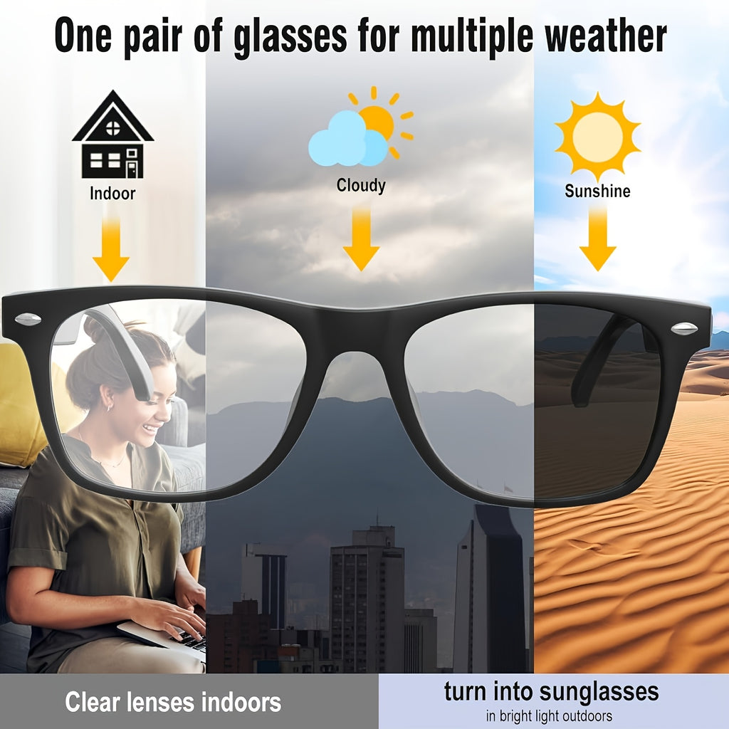 AI Smart Glasses with Real-Time Translation 110+ Languages – Open-Ear Audio, 8MP HD Camera, Color-Changing Lenses, Voice Control, HiFi Music for Travel, Work & Outdoor Sports