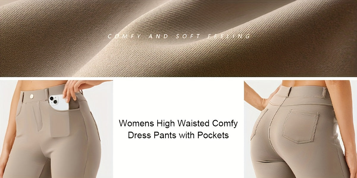 Women's Flare Leg Yoga Pants with 4 Pockets – High Waist Tummy Control Stretch Work Dress Slacks, Soft Nylon Spandex Fabric for Yoga Office Casual Daily Wear, S-XXL