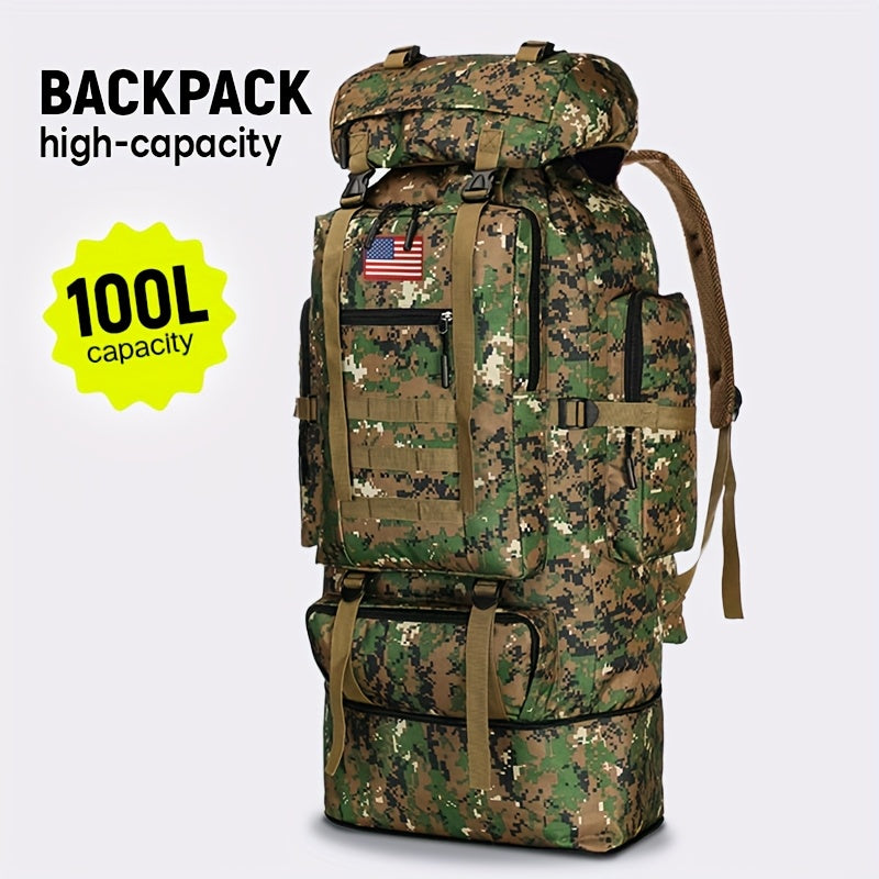 100L Tactical Camouflage Backpack – Large Capacity Hiking Rucksack with Multiple Compartments, Ergonomic Straps for Camping, Trekking, Hunting & Travel