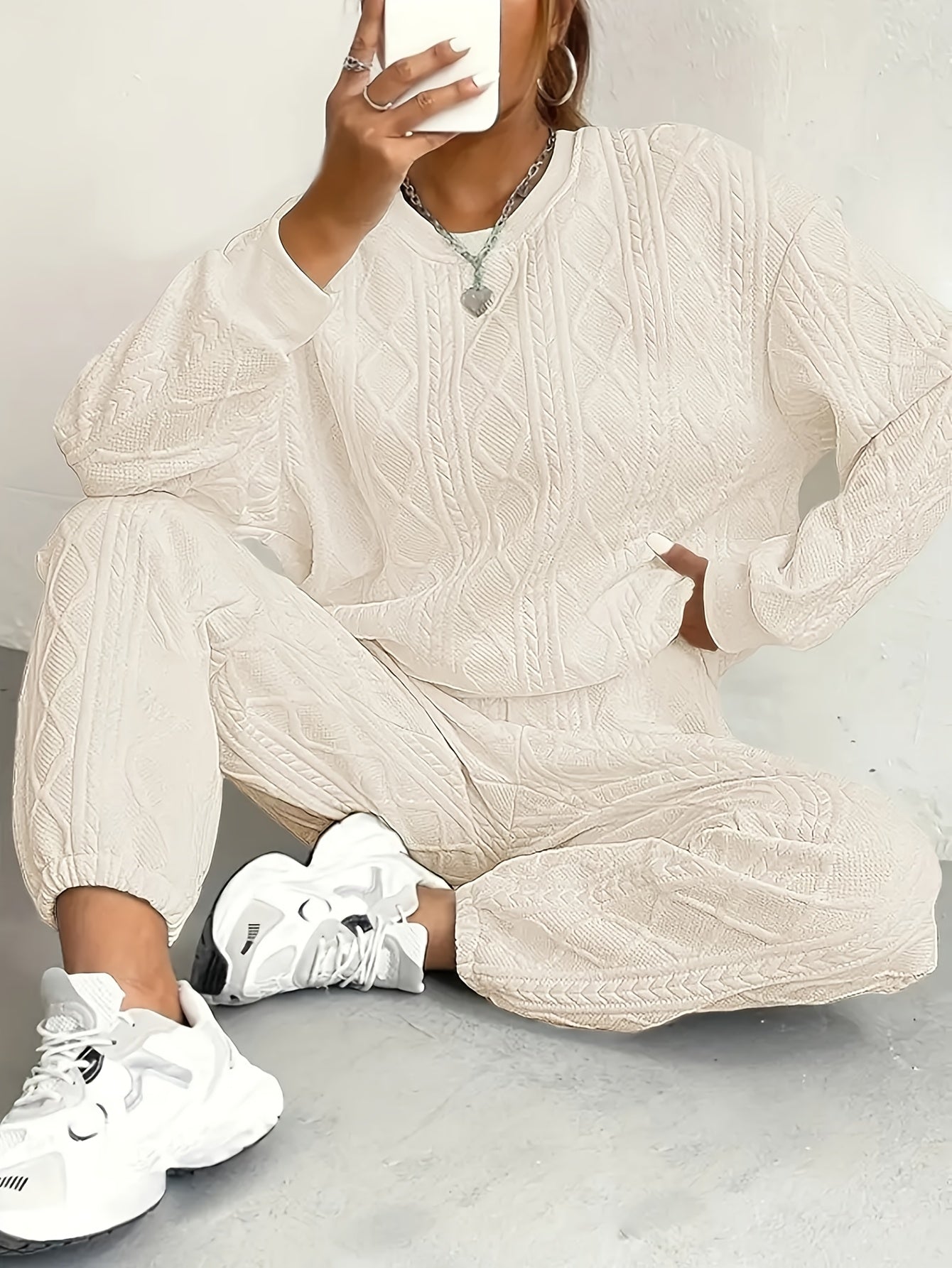 Women's Casual Pullover Two-Piece Set Long Sleeve Top & Jogging Pants – Spring Fall Loungewear S-XXL