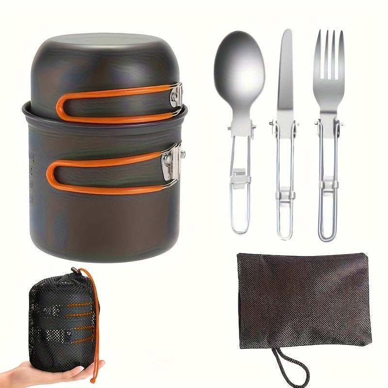 Camping Cookware Set Stainless Steel Pot with Foldable Utensils Compact Backpacking Cook Set for Outdoor Camping Hiking Picnic Lightweight Travel Kitchen Gear