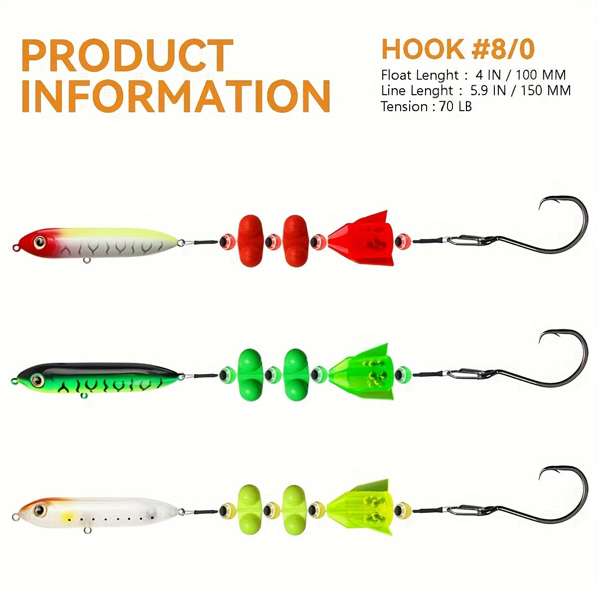 Santee Cooper Catfish Rig 3-Pack with Rattler Float – Pre-Assembled Chunky Catfishing Rigs, 3D Eyes, Steel Wire, Catfish Floats for Lake River Shore Bank Fishing