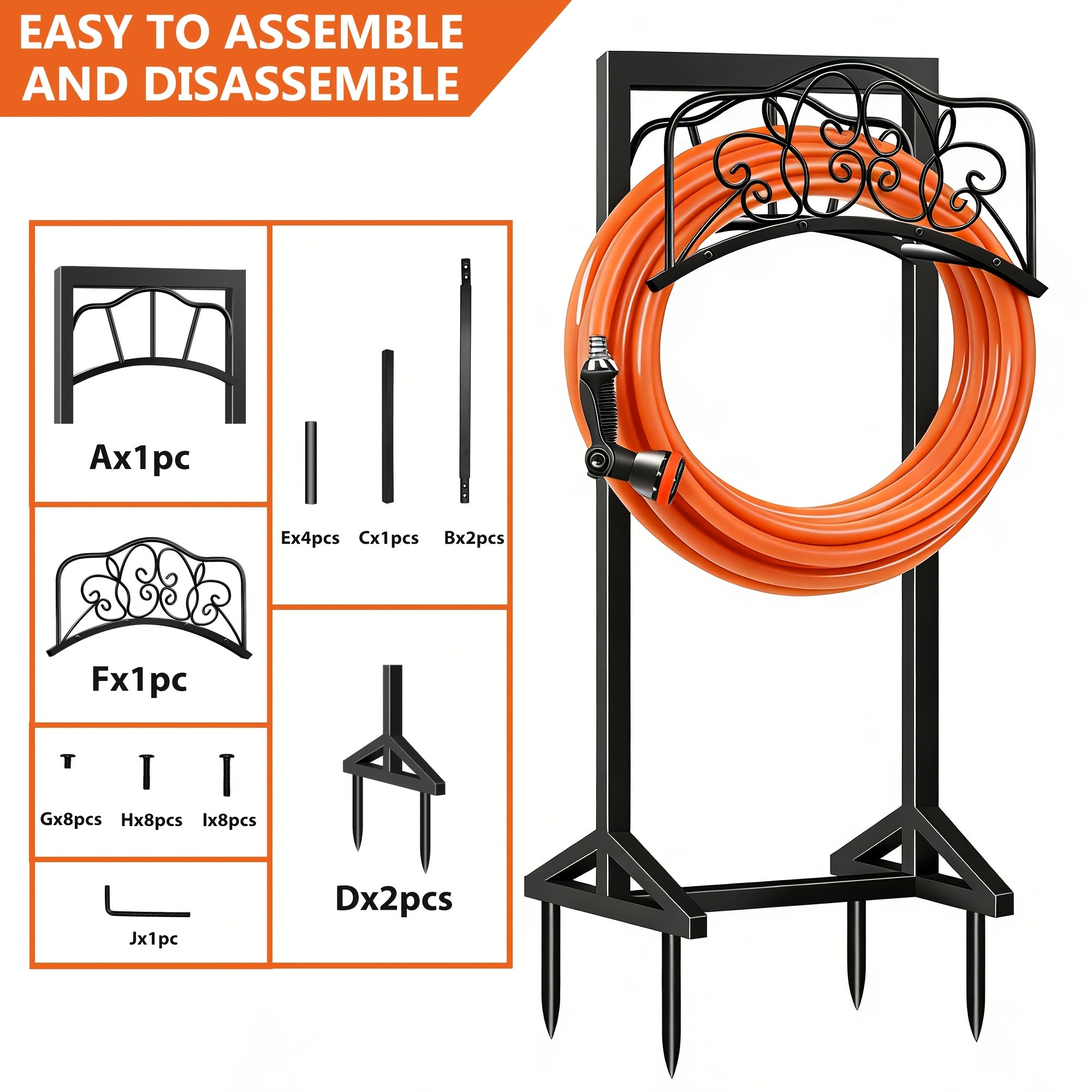Heavy Duty Metal Garden Hose Holder Freestanding Outdoor Hose Rack Rustproof Ground Stakes for Yard Lawn Patio Garden Backyard