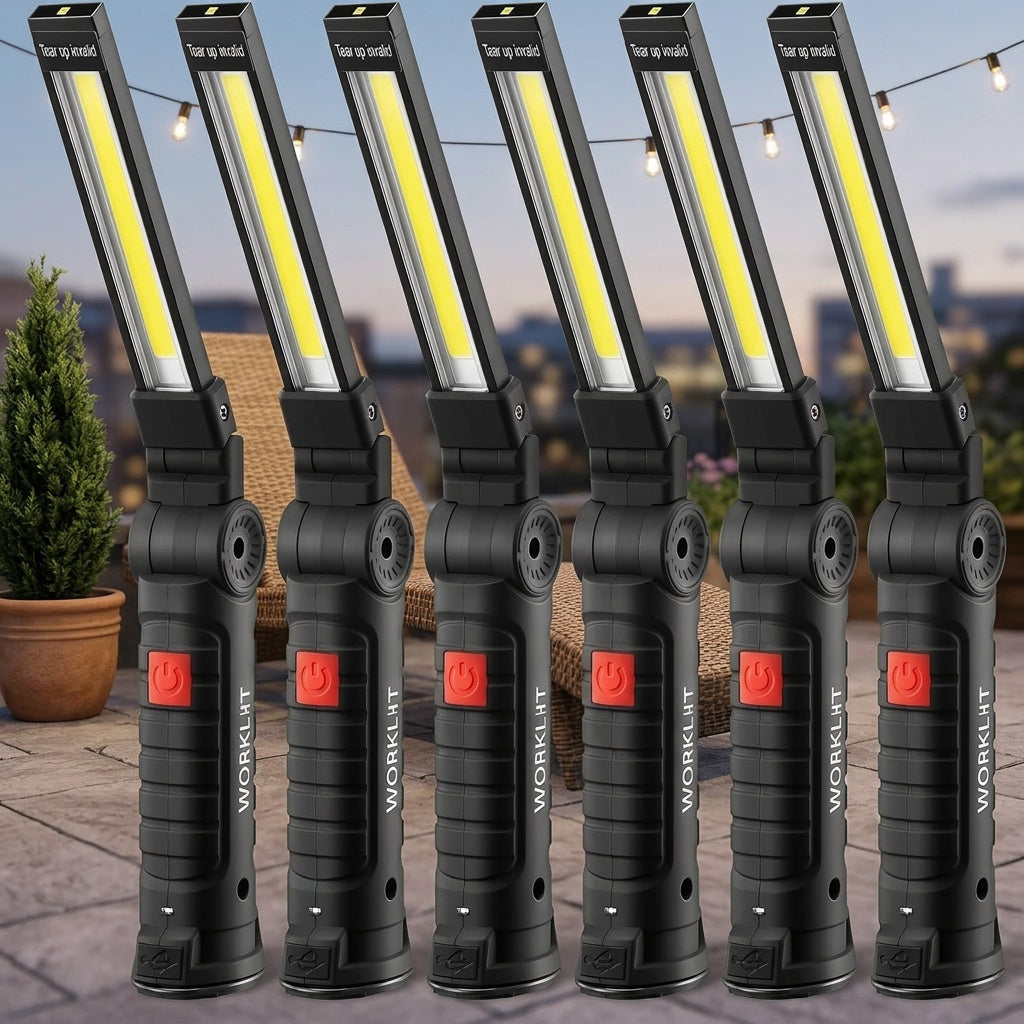 COB LED Rechargeable Work Light 1000 Lumens Portable Hanging Camping Lamp – 5 Brightness Modes 200M Beam Built-In Battery 2-10 Pack