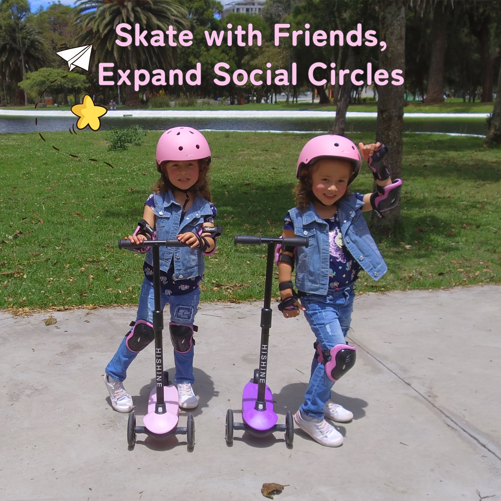 Kids 3-Wheel Scooter Ages 2-5 Adjustable Height Lean to Steer Light Up Wheels Front Brake Double Suspension Toddler Scooter Pink Blue Red Black