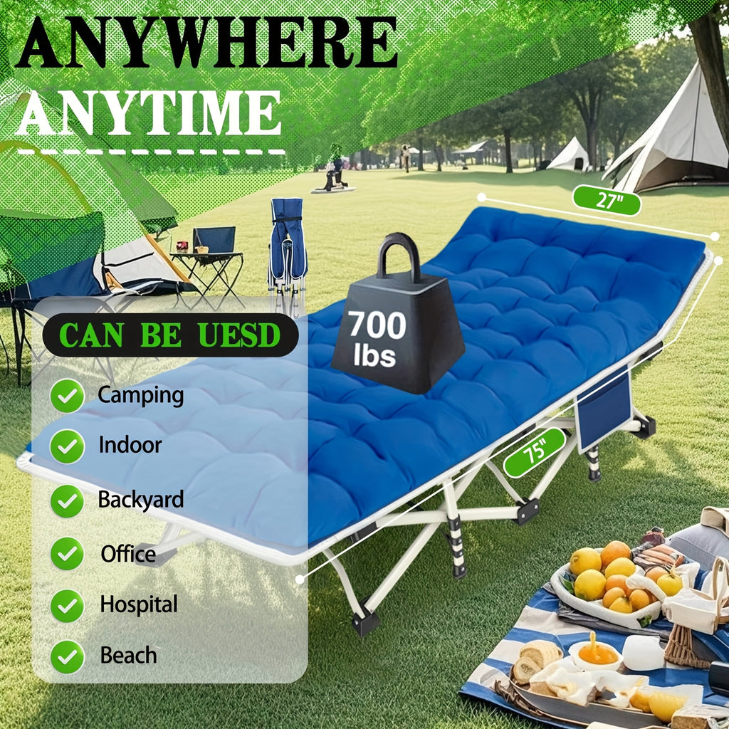 Folding Camping Cot with Mattress XXL Oversize 75"-79" Heavy Duty 700-900 LBS – Portable Guest Bed & Sleeping Cot with Carry Bag for Camping, Travel, Indoor & Outdoor Use