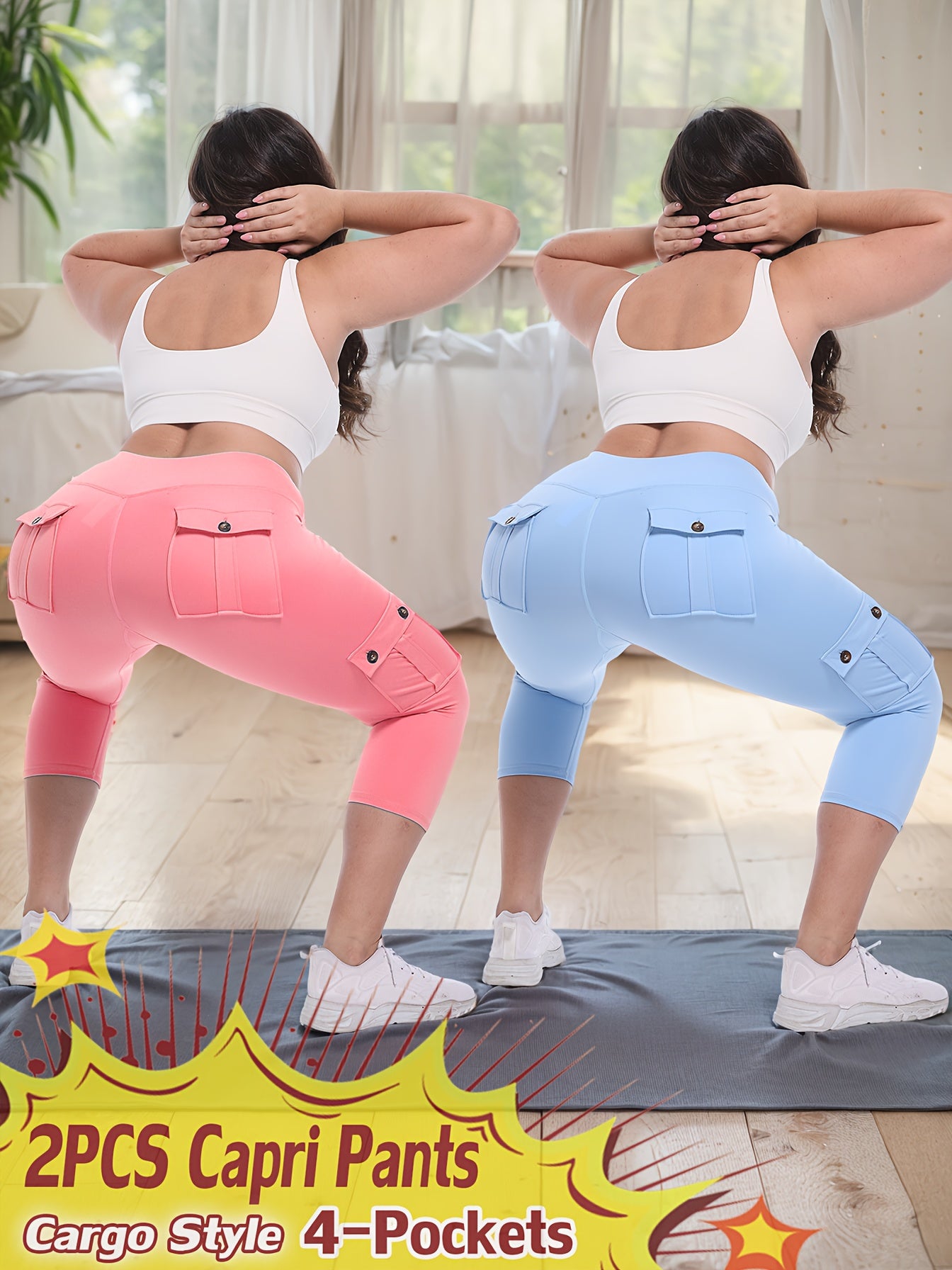 2pcs Capri Leggings Set Women High Waist Butt Lifting Yoga Workout Pants Tummy Control 4-Way Stretch Activewear S-XXL