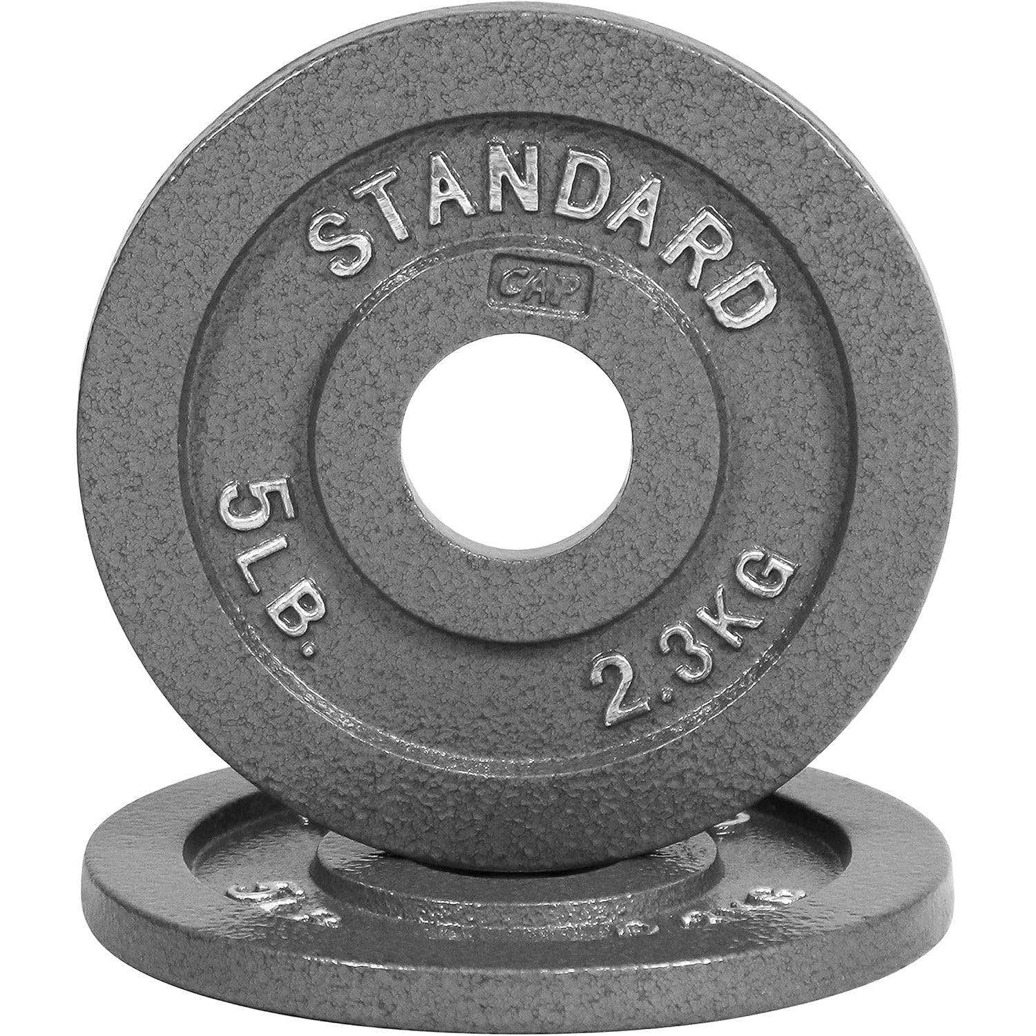 CAPHAUS 2-Inch Solid Cast Iron Weight Plates for Strength Training Weightlifting Bodybuilding Powerlifting - Grey Baked Enamel Barbell Plates 2.5LB 5LB 10LB 25LB 35LB 45LB 100LB Single & Sets