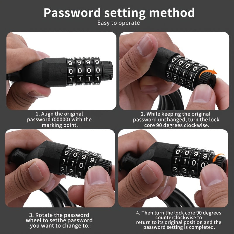 Bike Lock 4-Digit Combination Cable Lock Aluminum Alloy Anti-Theft Steel Cable – Portable Bicycle Lock for Mountain Road Gravel E-Bike & Scooter