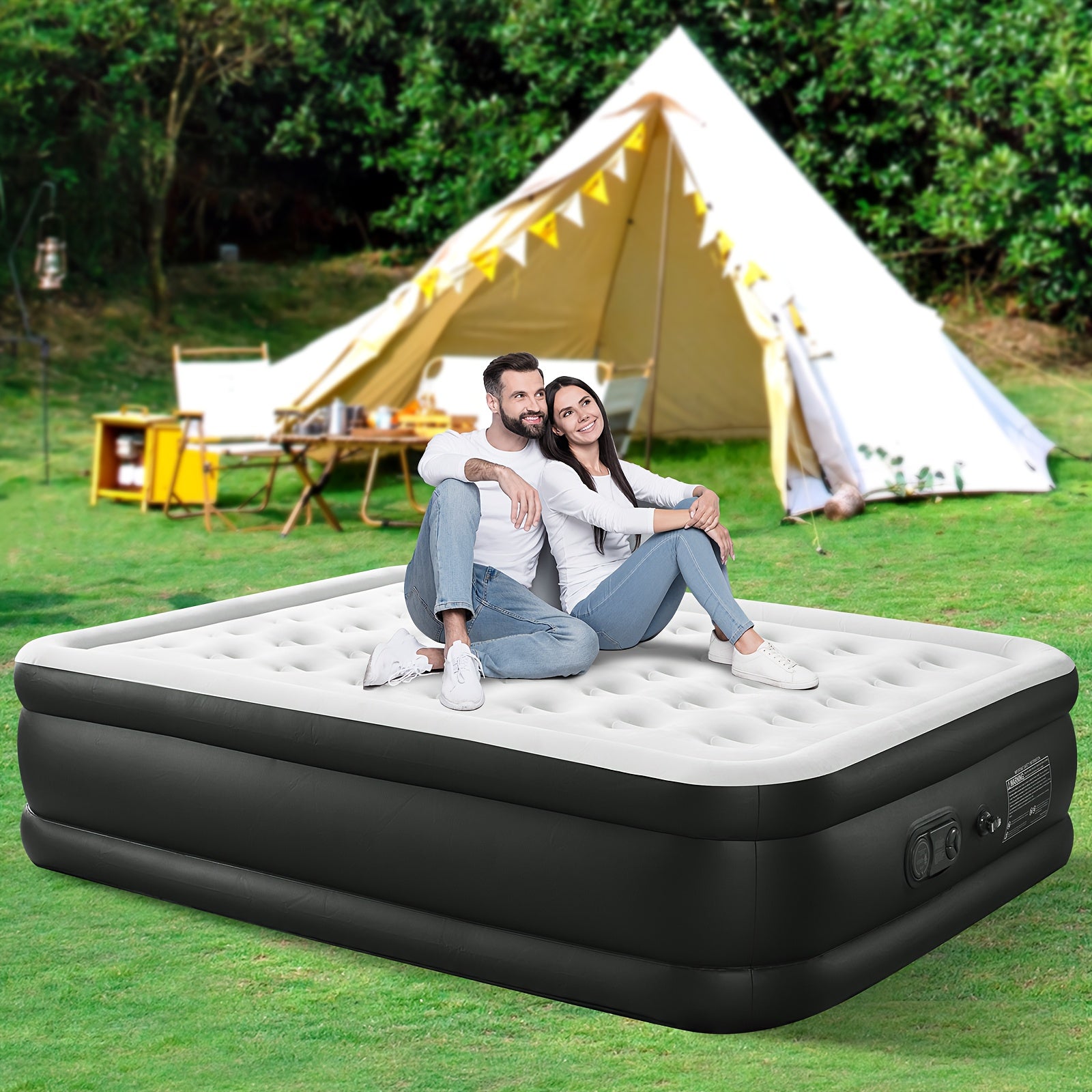 Camping Air Mattress with Pump – Honeycomb Anti-Deformation PVC Inflatable Sleeping Pad, Soft Flocking Top, 2-Person Camp Bed for Backpacking Hiking Outdoor Adventures, Multiple Sizes