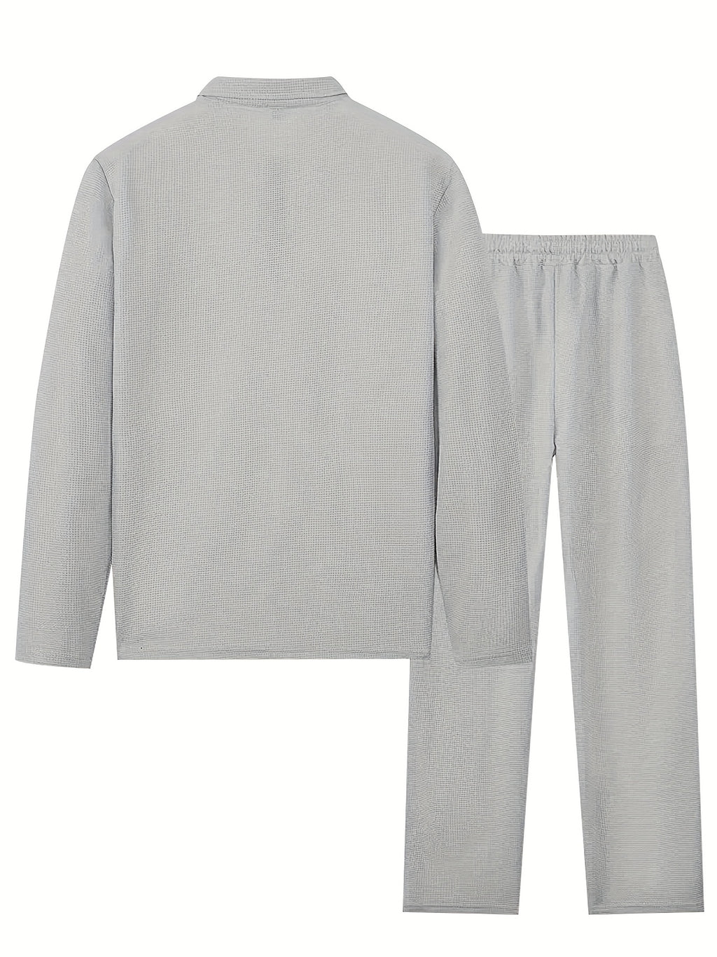 Men's Waffle Long Sleeve Set – 2-Piece Sports & Leisure Tracksuit with Pants, Breathable Polyester Knit, Regular Fit for Spring Autumn Daily Wear, M-XXXL