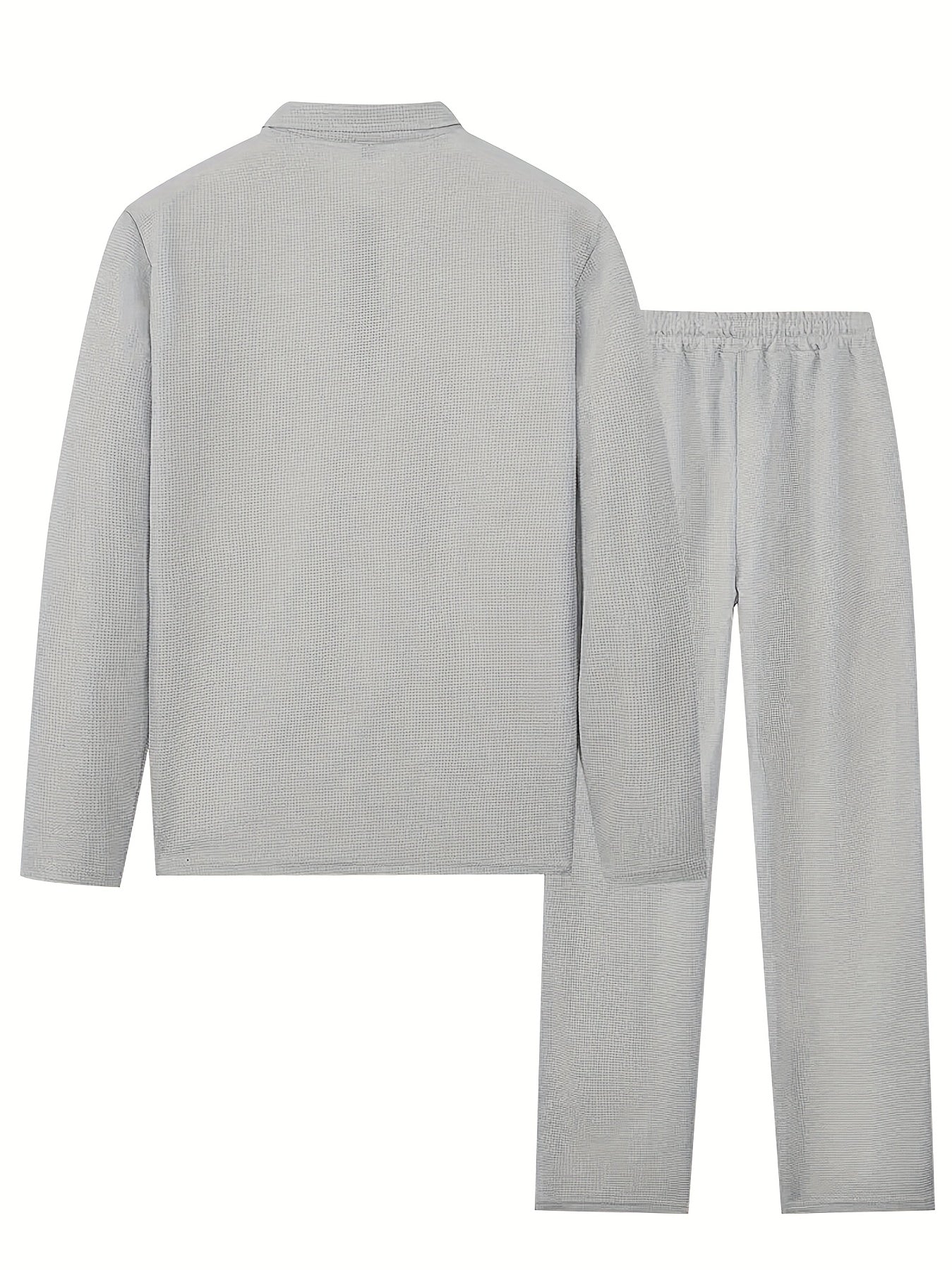 Men's Waffle Long Sleeve Set – 2-Piece Sports & Leisure Tracksuit with Pants, Breathable Polyester Knit, Regular Fit for Spring Autumn Daily Wear, M-XXXL