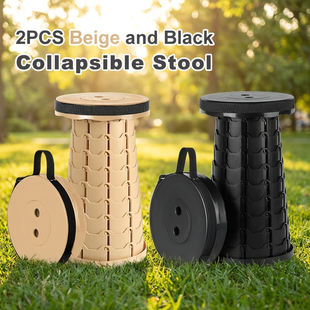 2PCS Collapsible Folding Stool 400 Lbs Capacity – Portable Telescoping Stair Chair, Lightweight Retractable Seat for Camping, Fishing, Hiking, Kitchen & Outdoors