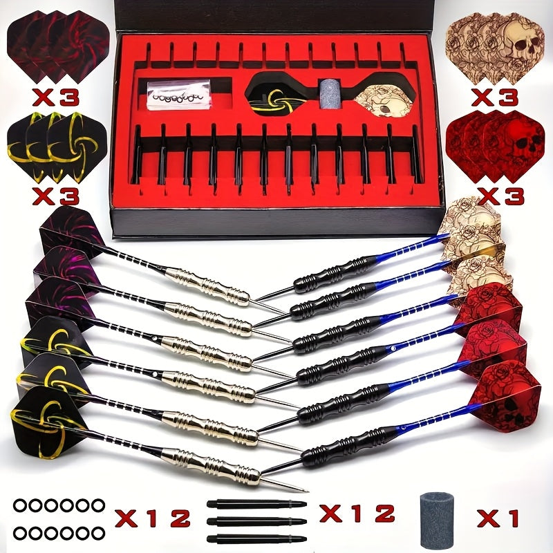 Steel Tip Darts Gift Set with Dart Flights Aluminum Alloy Shaft Skull Wings Indoor Outdoor Bar Club Game Competition Gift Box 6 or 12 Pack