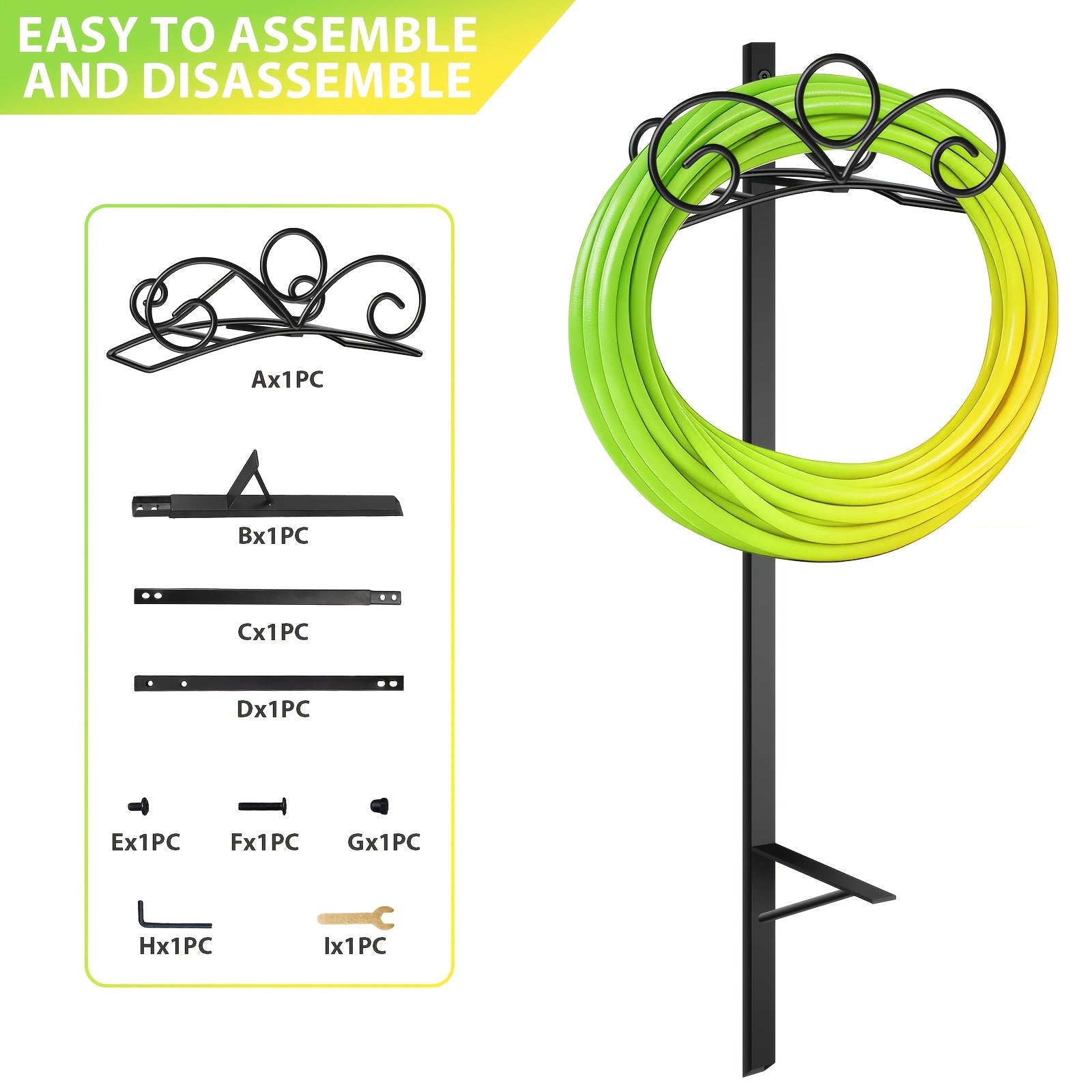 Heavy Duty Metal Garden Hose Holder Freestanding Outdoor Hose Rack Rustproof Ground Stakes for Yard Lawn Patio Garden Backyard