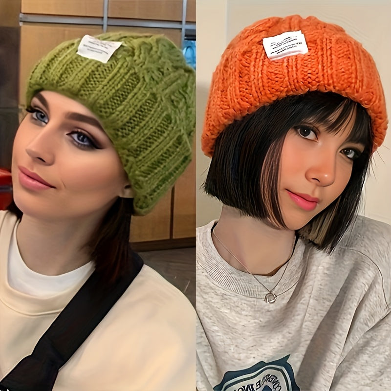 Winter Knit Beanie Caps 2-Pack Cable Knit Slouchy Hat with Ear Protection for Men Women – Candy Color Warm Loose Fit Beanie Ski Snowboard Hiking Cold Weather Outdoor Street Wear Unisex Green Orange Black Beige