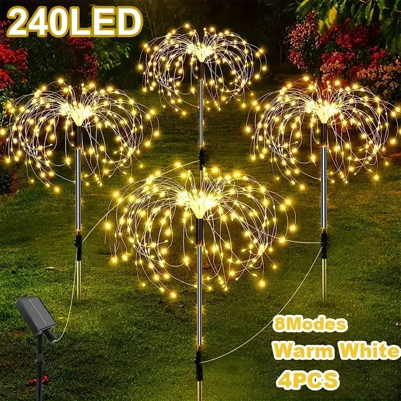 Solar Firework Lights DIY Copper Wire 4-Pack – 240 LED, IP65 Waterproof, 8 Modes, Flexible Shape Design for Garden, Lawn, Patio & Pathway | Christmas, Halloween & Thanksgiving Decor