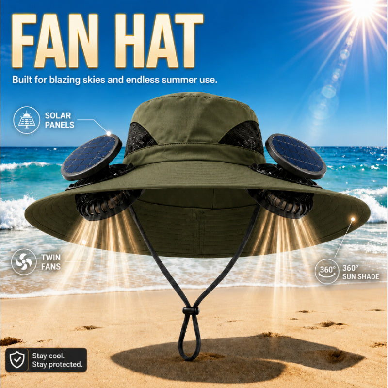 Solar Fan Hat 2 Cooling Fans Wide Brim UV Protection Adjustable – Sun Hat for Men Women Gardening Hiking Travel Outdoor Summer