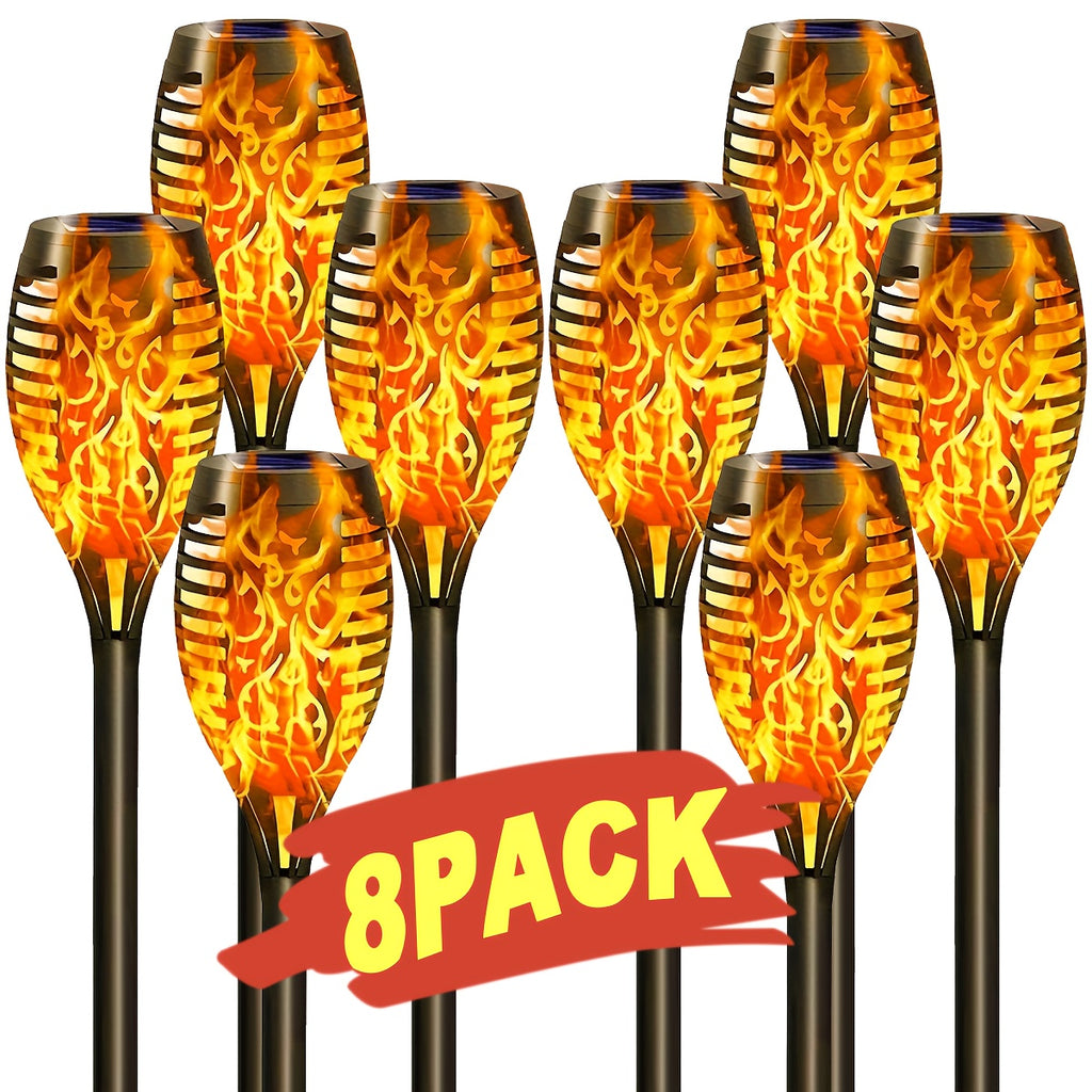 Solar Flame Torch Lights Outdoor - Flickering Flame Effect, IP65 Waterproof, Auto Dusk-to-Dawn, 750mAh Solar Powered Garden Stake Lights for Yard, Lawn, Patio & Pathway - 4/8/12 Pack