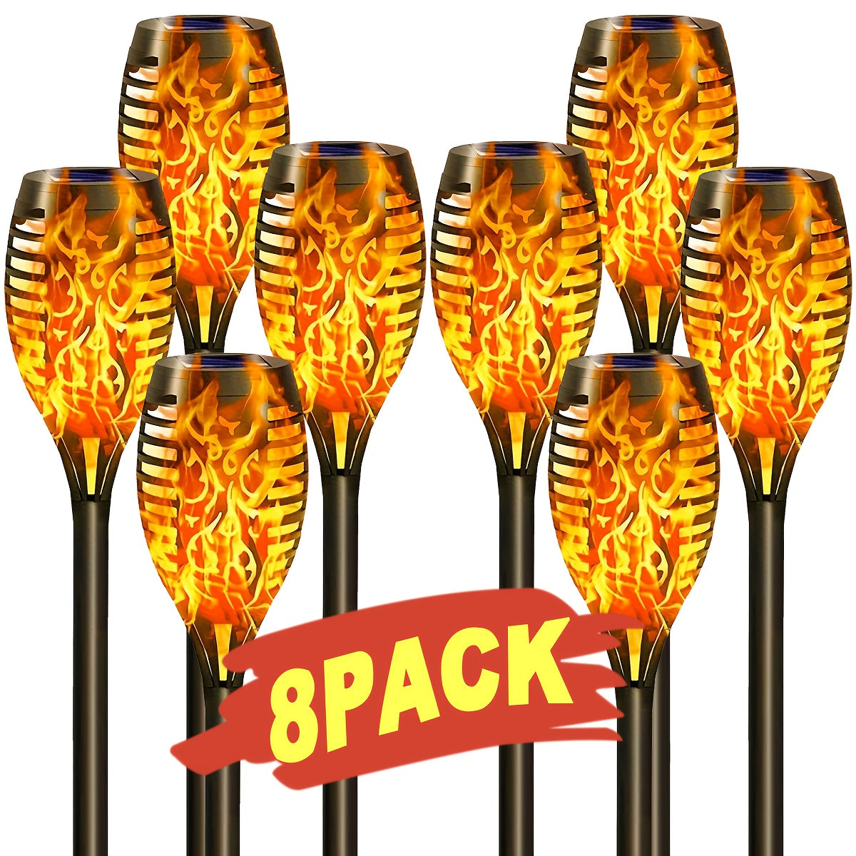 Solar Flame Torch Lights Outdoor - Flickering Flame Effect, IP65 Waterproof, Auto Dusk-to-Dawn, 750mAh Solar Powered Garden Stake Lights for Yard, Lawn, Patio & Pathway - 4/8/12 Pack