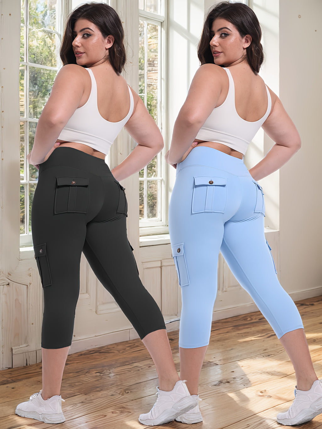 2pcs Capri Leggings Set Women High Waist Butt Lifting Yoga Workout Pants Tummy Control 4-Way Stretch Activewear S-XXL