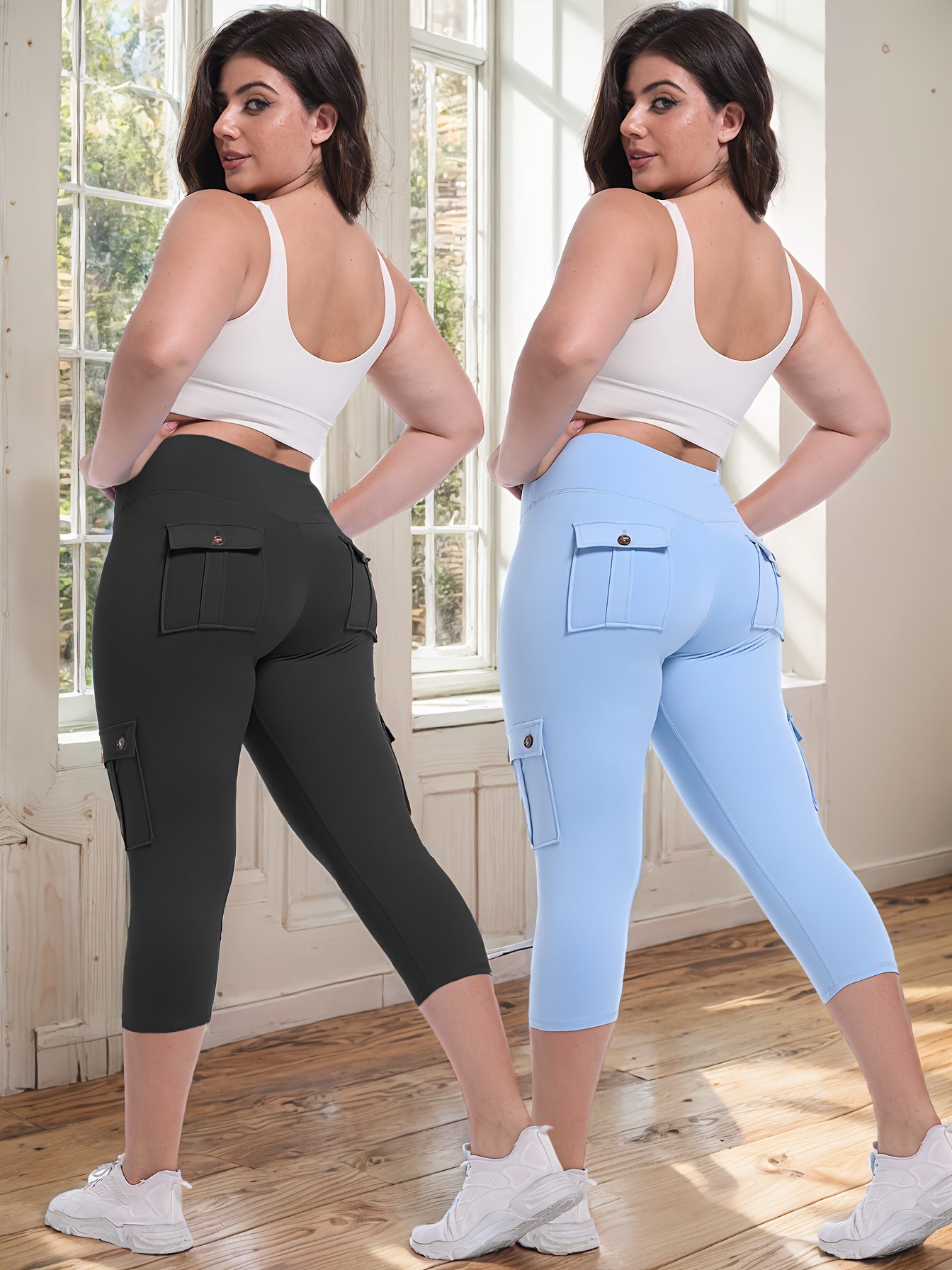 2pcs Capri Leggings Set Women High Waist Butt Lifting Yoga Workout Pants Tummy Control 4-Way Stretch Activewear S-XXL