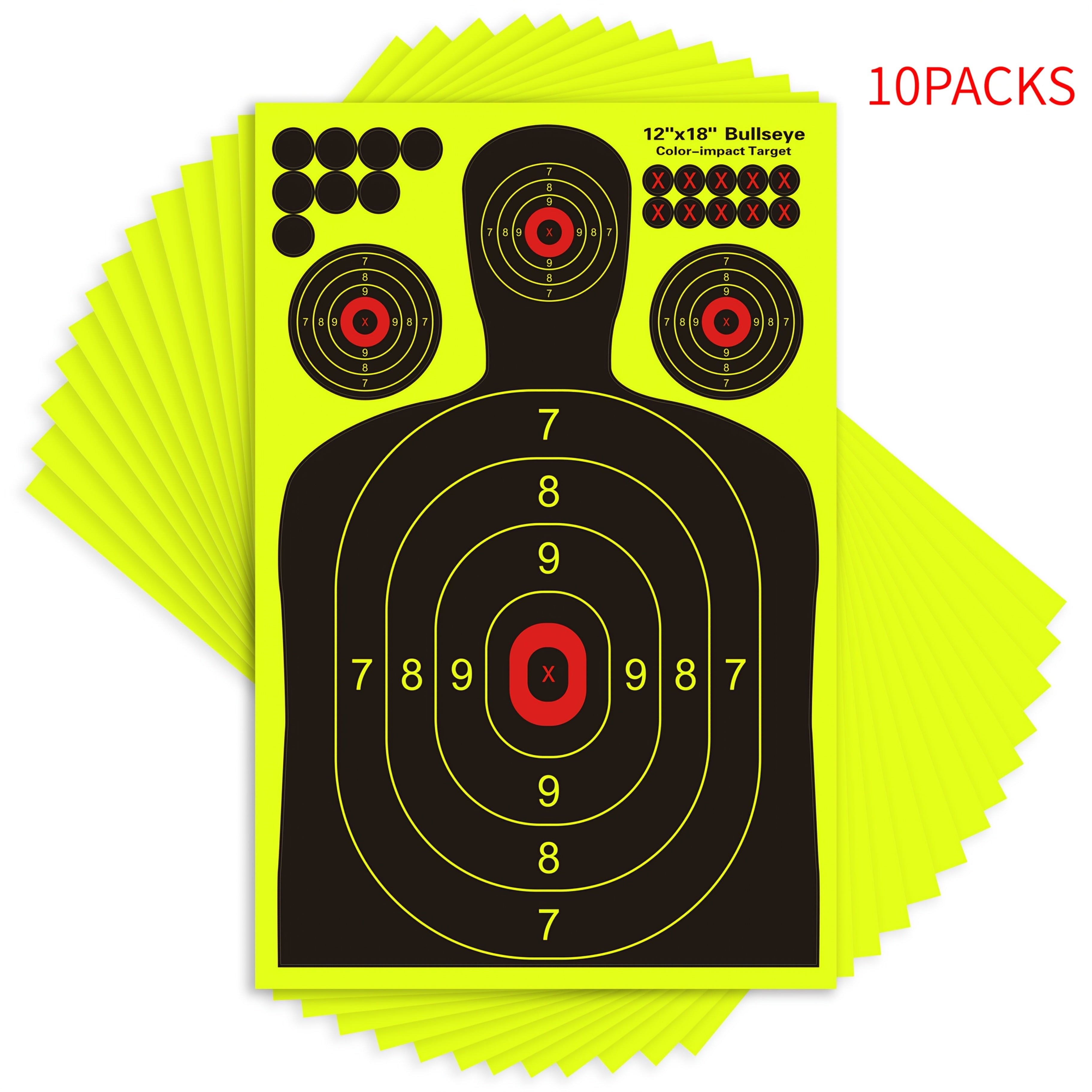 Splatter Targets 12x18 Inch Silhouette Shooting Targets Fluorescent Yellow Self-Adhesive for BB Guns Airguns Rifles Pistols Indoor Outdoor Range Practice 10 20 50 100 Pack