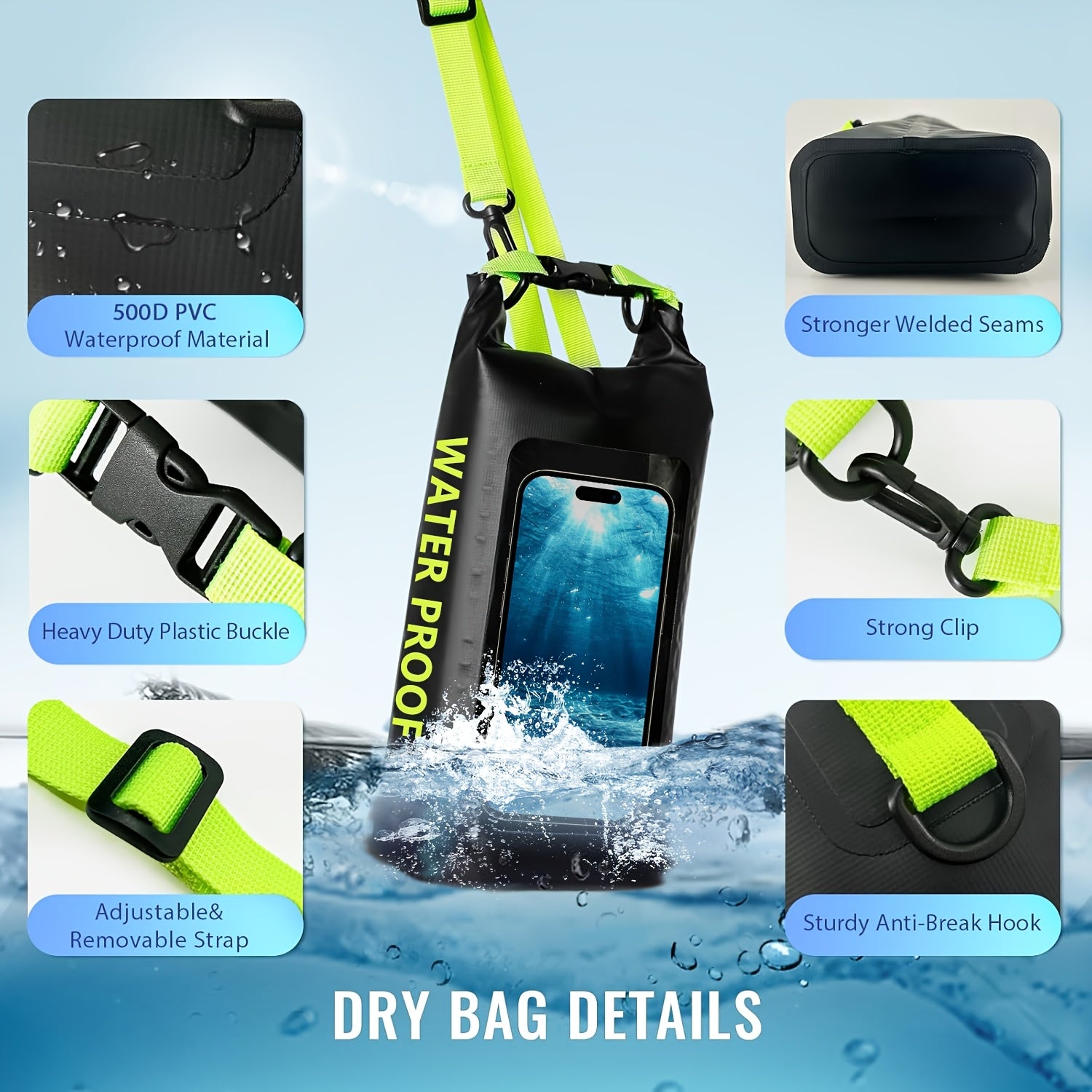 10L Dry Bag Waterproof Roll-Top Sack with Phone Case – Kayaking, Camping, Rafting, Beach, Boating & Fishing Gear Bag for Men Women