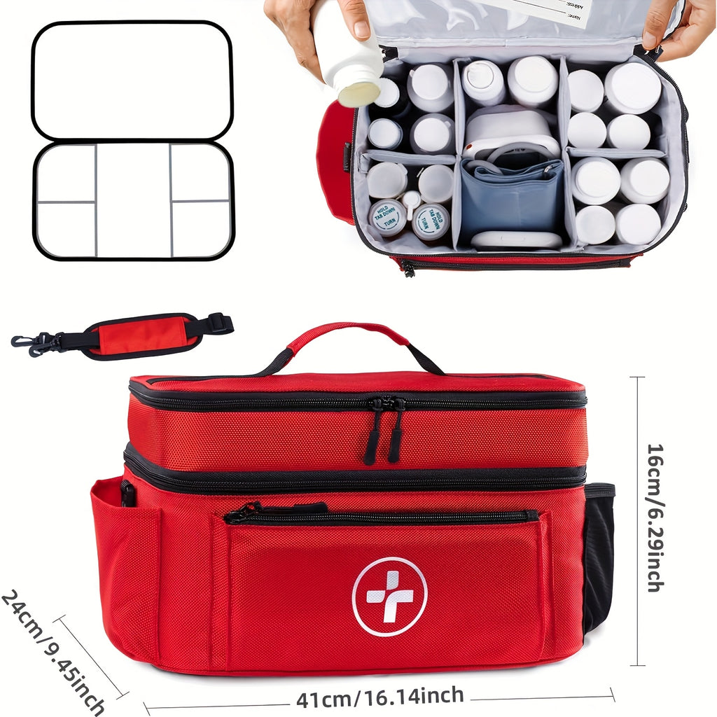First Aid Kit Bag Medicine Storage Organizer Multi-Compartment – Empty Bag for Home Travel Camping Car Emergency Preparedness