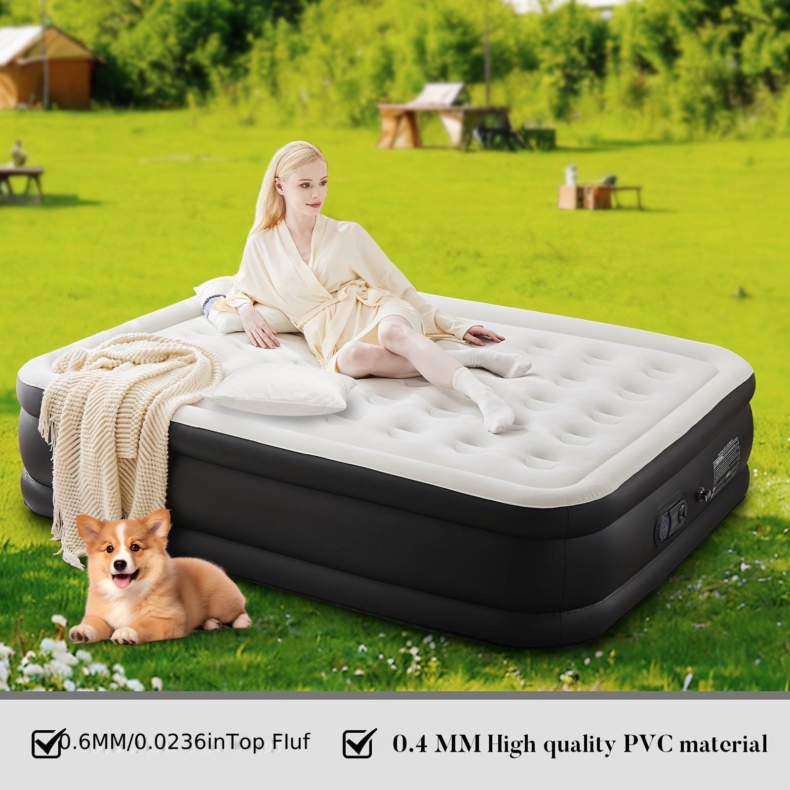 Camping Air Mattress Twin Queen with Built-In Pump 660LB Capacity – 16 18 22 Inch Thick Inflatable Mattress Non-Slip Bottom for Outdoor Camping Yard
