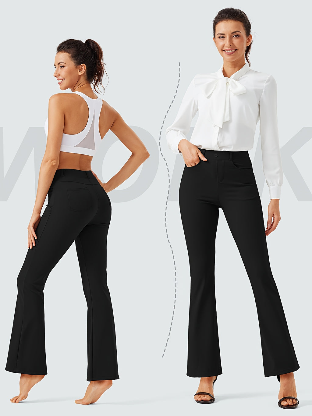 Women's Flare Leg Yoga Pants with 4 Pockets – High Waist Tummy Control Stretch Work Dress Slacks, Soft Nylon Spandex Fabric for Yoga Office Casual Daily Wear, S-XXL