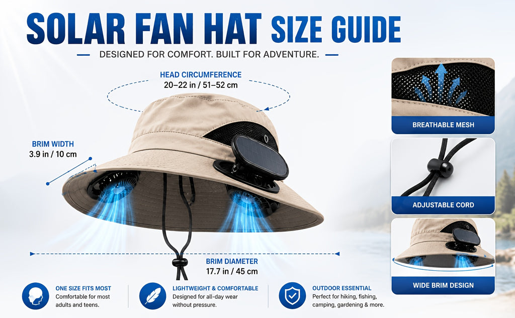 Solar Fan Hat Wide Brim Dual Cooling Fans Men Women Adjustable Airflow UV Protection Hiking Camping Gardening Travel Yard Work Grey Khaki Black Camo