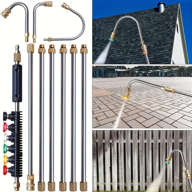 Pressure Washer Extension Wand 120 Inch - 7 or 10pc Stainless Steel Lance Set with U-Shaped & 30°/90° Bends, 1/4" Quick Connect, 4000 PSI for Gutter, Driveway, Deck & Roof Cleaning