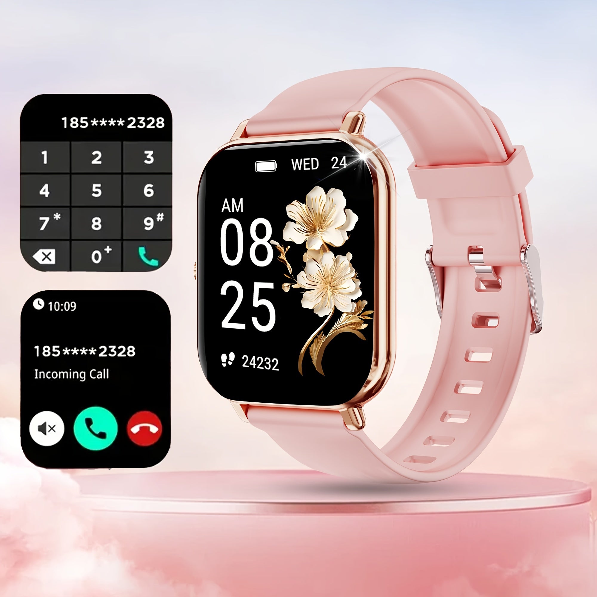 Smart Watch Men Women 1.83 Inch Full Touch Screen Wireless Calls Pedometer Fitness Tracker IP68 Waterproof iPhone Android Black Pink Silver