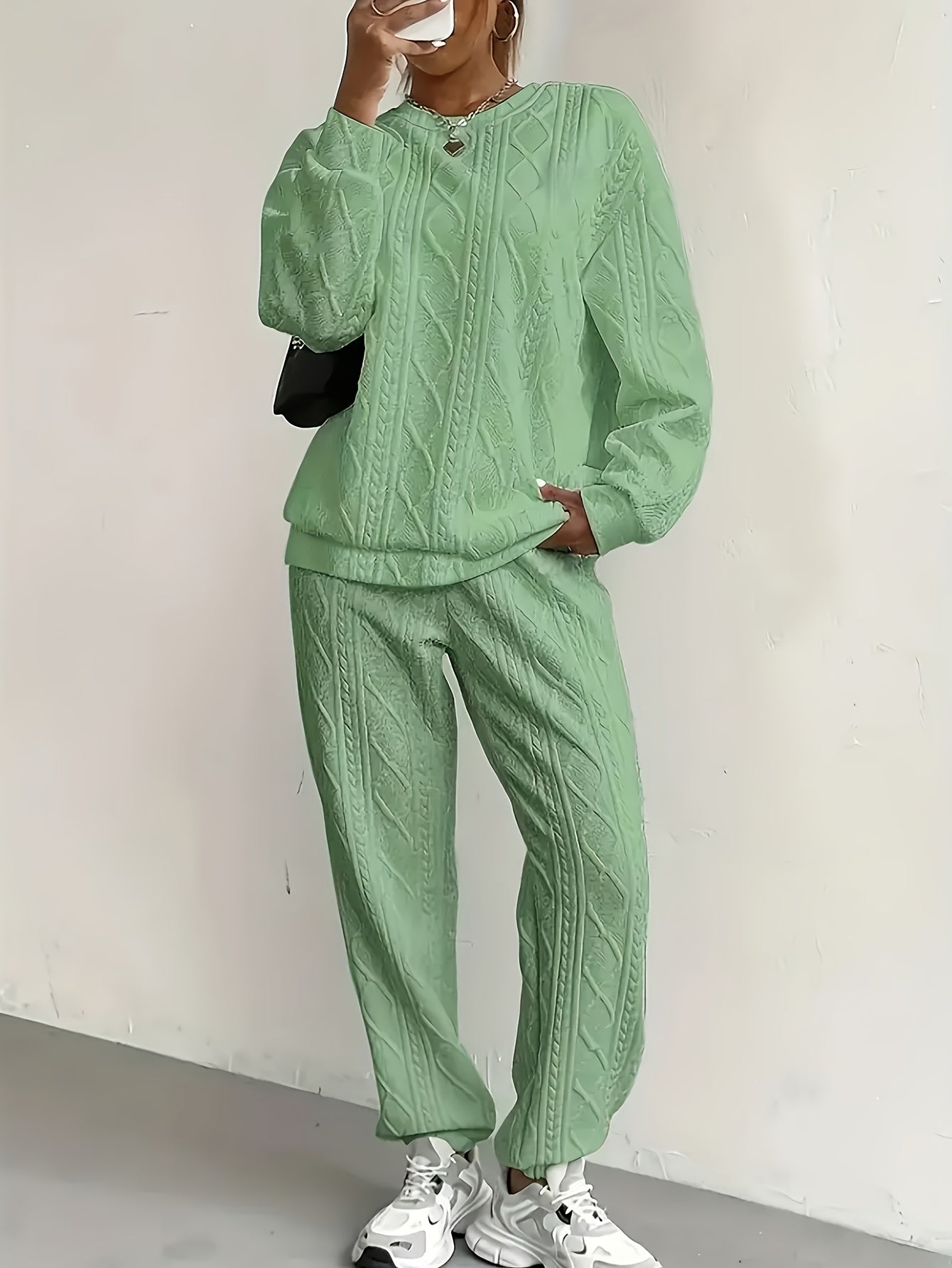 Women's 2-Piece Casual Tracksuit Set Jacquard Crewneck Long Sleeve Top and Sweatpants Breathable Soft Fabric for Lounge Workout Everyday Wear S M L XL XXL Multicolor