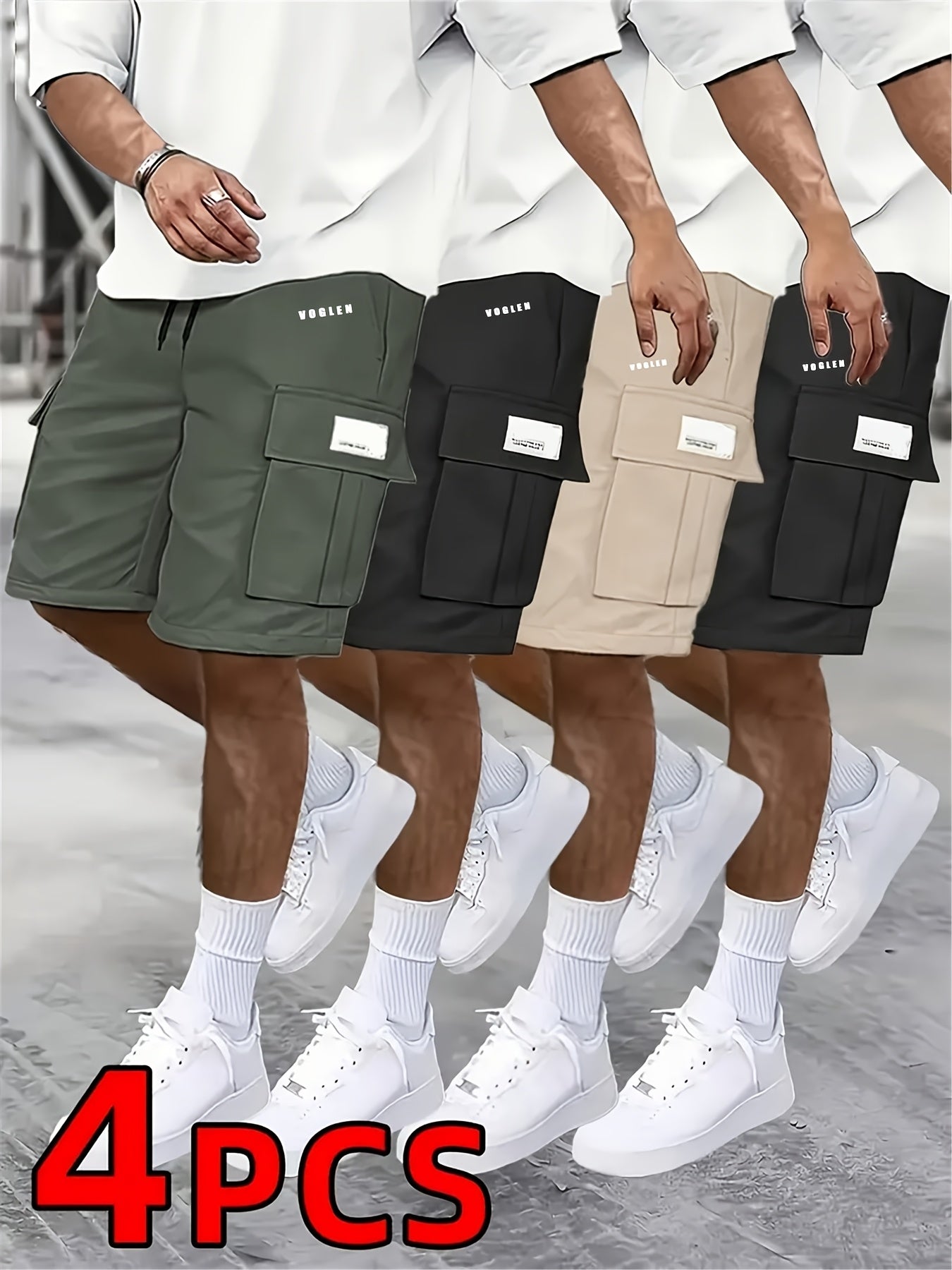 Men's Loose Fit Workwear Shorts 4pcs 5-Pocket Large Pocket Casual Athletic Gym Basketball Outdoor Summer Training Pants S-XXXL