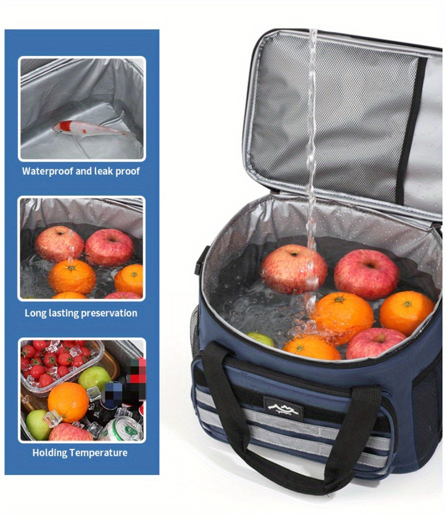 Large Capacity Insulated Cooler Bag Picnic Bag – Portable Crossbody Refrigerated Lunch Bag with Foil Storage Bags for Outdoor Camping Travel Black Grey Navy Khaki
