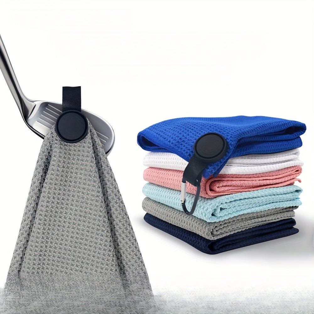Magnetic Golf Towel Round Waffle Texture with Strong Magnetic Suction Clip – Embroidered Sports Cleaning Towel for Golf Bag Cart Club Cleaning Green Gray White